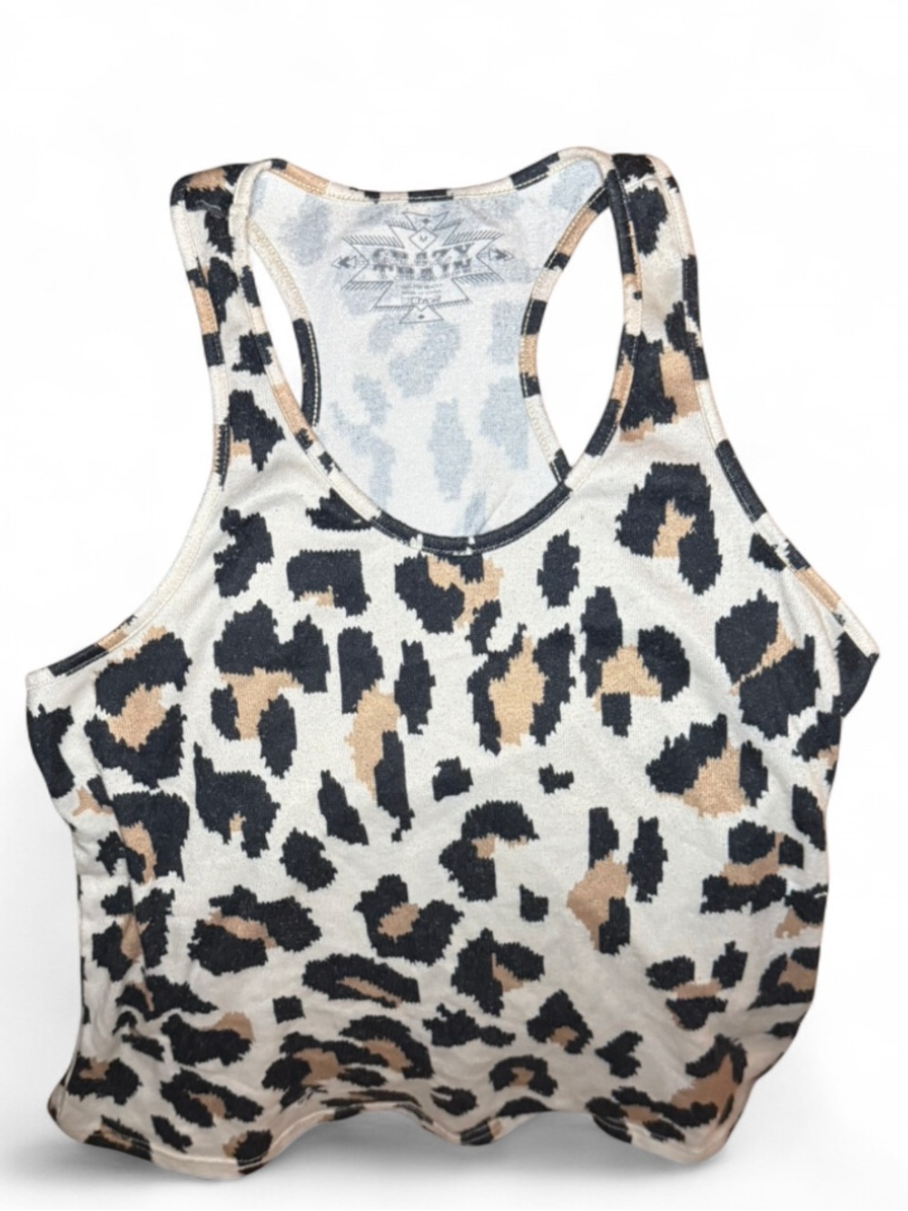Crazy Train Women’s M Leopard Print Cropped Racerback Tank Top